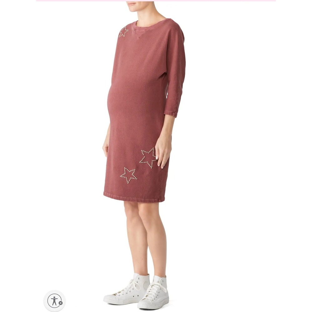 MONROW Maternity Dusty Rose Sweatshirt Dress Embellished Stars Casual Size Small